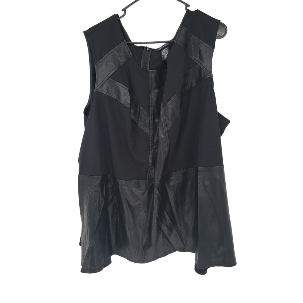 Catherines Black Lebel Size 4X Womens Top Black Faux Leather Trim Blouse NWT